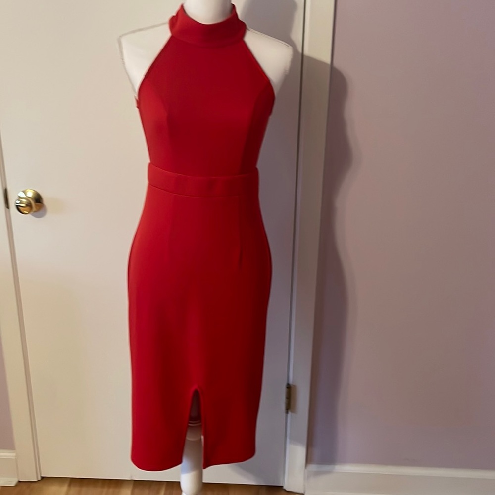 Red Open Back Halter Top MIDI Dress